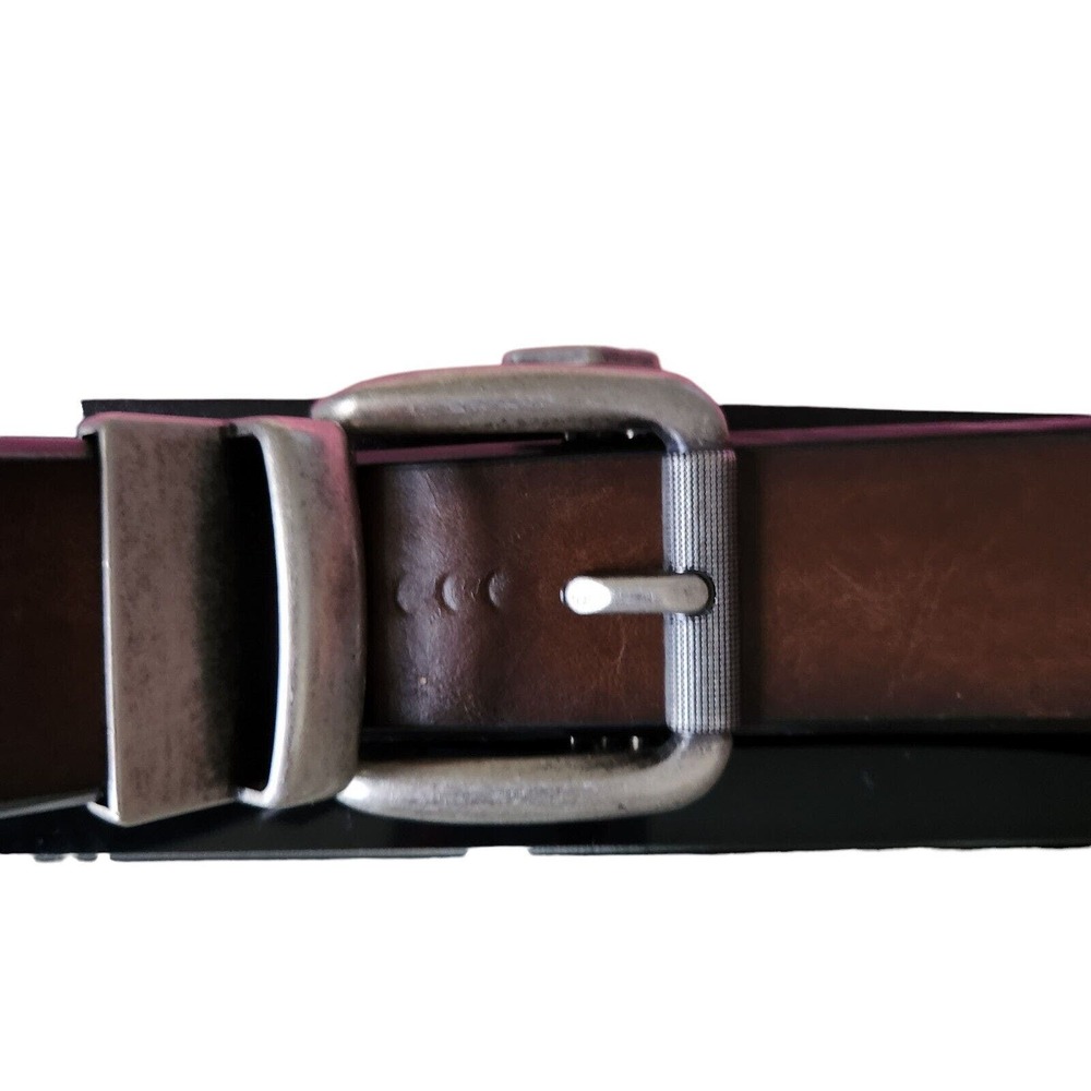 Vegan leather men's belt Brown Ratchet Slider silver metal buckle 33 41 casual - Picture 2 of 6
